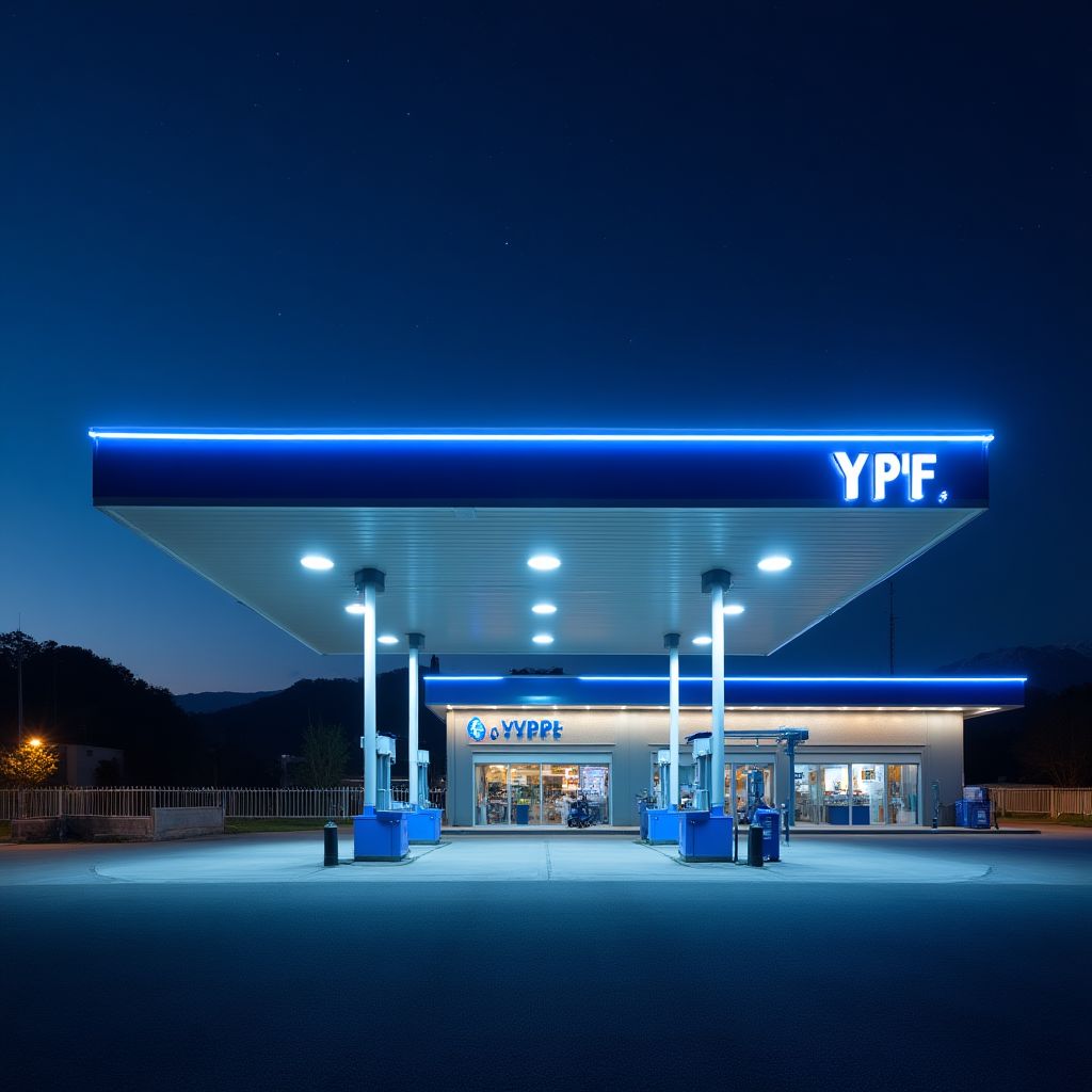 Estación YPF nocturna